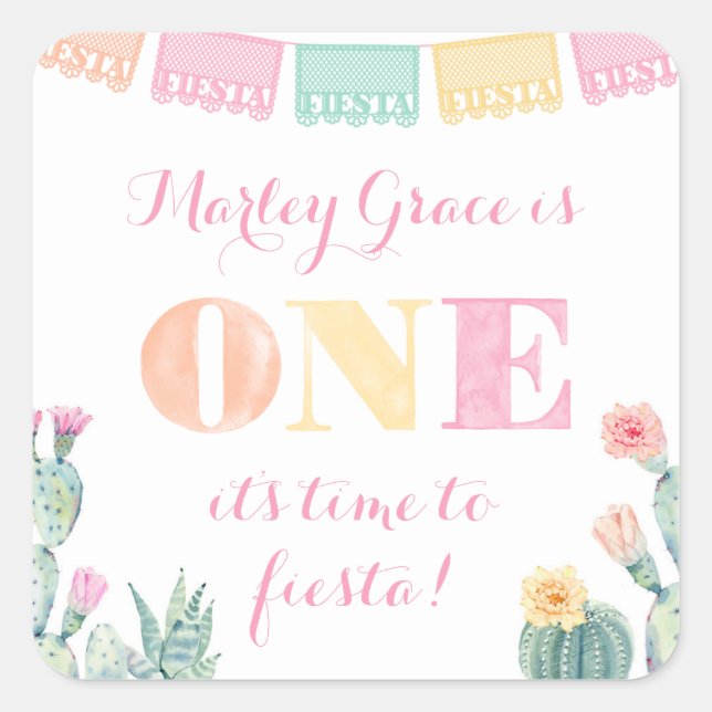 Sticker Carré Taco Bout A Fiesta, Fille 1er anniversaire (Devant)