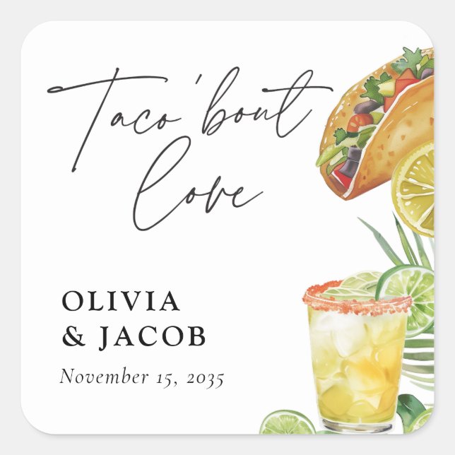 Sticker Carré Taco bout Love Mexican Couples Shower (Devant)
