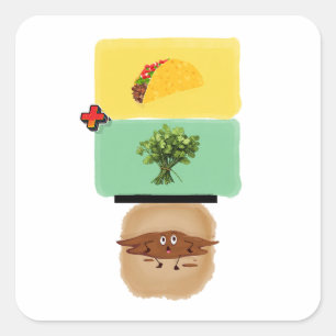 Sticker Carré Taco + Cilantro = 💩 (Conception Anti-Cilantro Drô