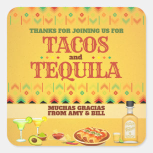 Sticker Carré Tacos et Tequila Cinco de Mayo Fiesta Party