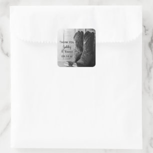 Sticker Carré Tag Russe Cowboy Bottes Western Mariage Merci