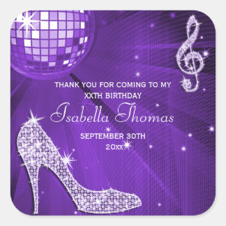 Sticker Carré Talons étincelants Purple Disco Ball Anniversaire 
