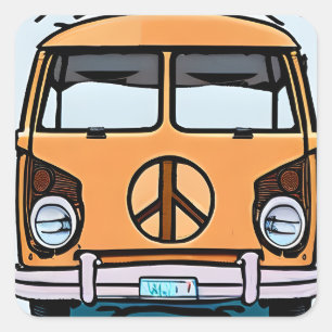 Sticker Carré Tan Retro Hippie Van Coloris Vintages Art