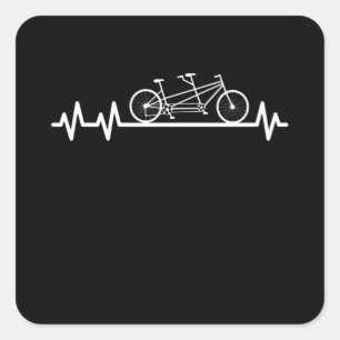 Sticker Carré Tandem Bicycle Heartbeat Pulse Cyclist Couple