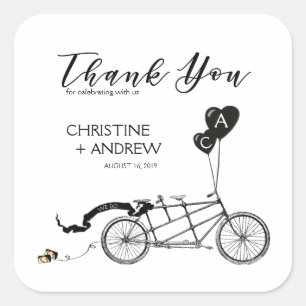 Sticker Carré Tandem Bicyclette Romantique Décontracté Mariage p