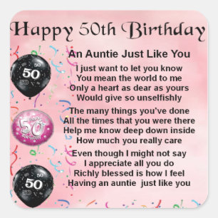Sticker Carré Tante Poem - cinquantième anniversaire