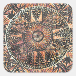Sticker Carré Tapa de tatouage hawaïen primitif Kapa