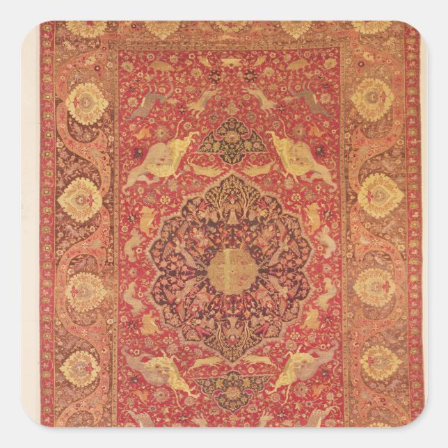 Sticker Carré Tapis décoré de scènes de combats d'animaux (Devant)