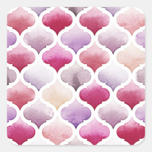 Sticker Carré Tapis marocain : Aquarelle Tanger Motif.