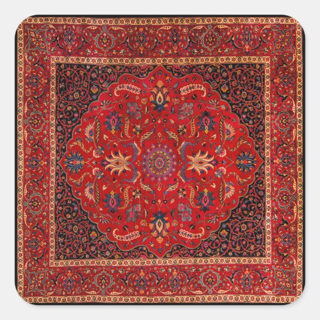 Sticker Carré Tapis perse rouge de l'autocollant Mashhad (Devant)