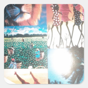 Sticker Carré Tapisserie kenyane : Faune, culture et plage côtiè