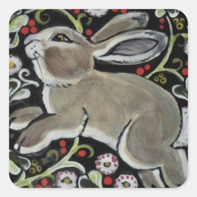 Sticker Carré Tapisserie Style Gris Lapin Cadeau de Noël (Devant)