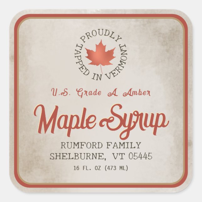 Sticker Carré Tappé dans le sirop d'érable à feuille rouge du Ve (Devant)