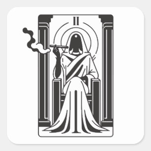 Sticker Carré Tarot Grande Prêtresse Fumée de Weed Occulte
