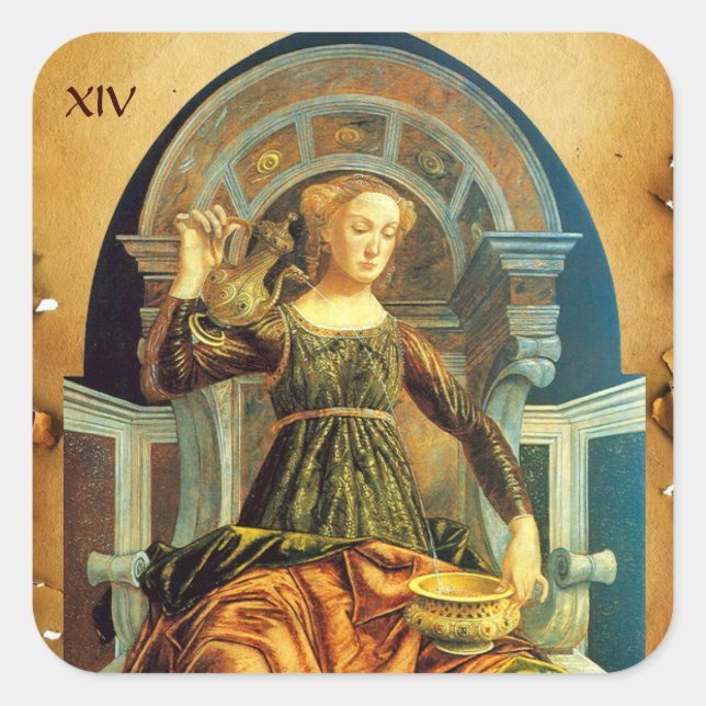 Sticker Carré TAROTS DE RENAISSANCE ANTIQUE 14 TEMPERANCE Parche (Devant)