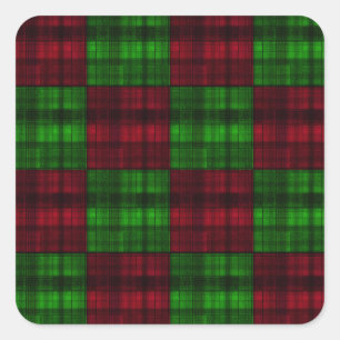 Sticker Carré Tartan rouge et vert de Noël.
