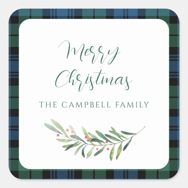 Sticker Carré Tartan vert de Noël Plaid (Devant)