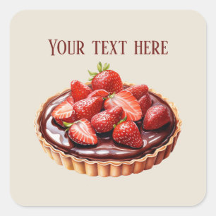 Sticker Carré Tarte aux fraises chocolat mignonne ajouter le mes