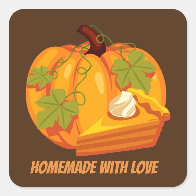 Sticker Carré Tarte citrouille Thanksgiving ajouter nom ou messa (Devant)