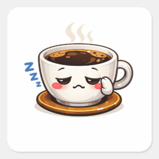 Sticker Carré Tasse de café endormie Illustration mignonne | Hum