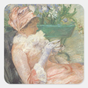 Sticker Carré Tasse de thé par Mary Cassatt, Impressionnisme Vin