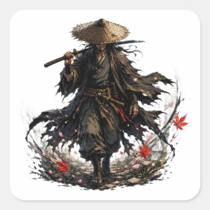 Sticker Carré Tasse Mystique Ronin Errant Guerrier Samouraï en