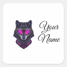 Tasse personnalisable avec nom et loup néon Cyberp