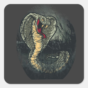 Sticker Carré Tatouage artistique de serpent cobra féroce dans u