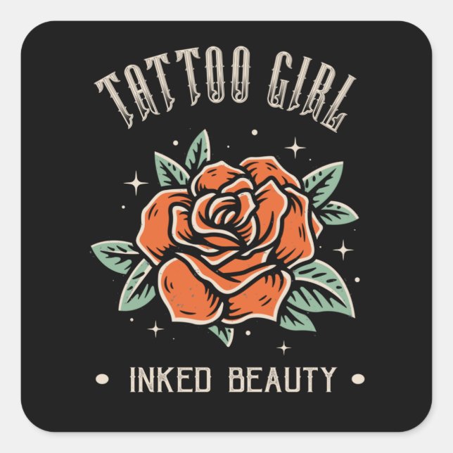 Sticker Carré Tatouage Femmes Beauté Rose Fille Tatouage Art Sty (Devant)