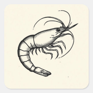 Sticker Carré Tatouage Flash Crevette Noir & Blanc Art Tradition