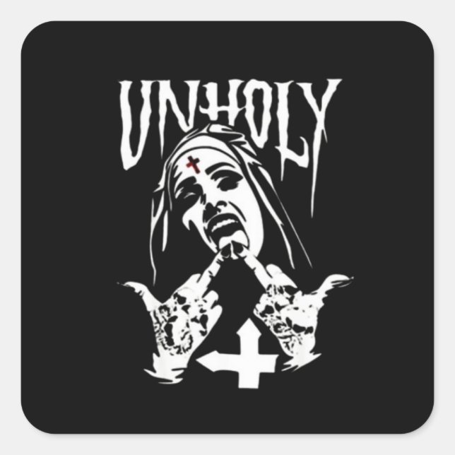 Sticker Carré Tatouages Satanique Nun contre saint (Devant)