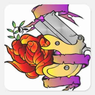Sticker Carré Tattoo de Gun Rose