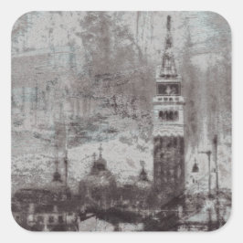 Sticker Carré Taupe et Cyan en détresse Skyline Venice Italie