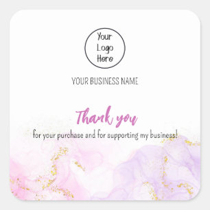 Sticker Carré Taux de carte de visite rose brillant Merci