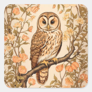 Sticker Carré Tawny Owl Peach Blossoms William Morris Inspiré