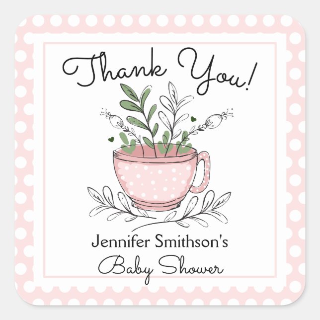 Sticker Carré Tea Cup Tea Party Baby shower Merci (Devant)