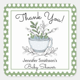 Sticker Carré Tea Cup Tea Party Baby shower Merci
