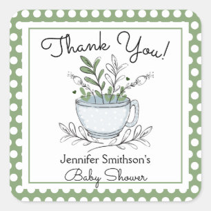 Sticker Carré Tea Cup Tea Party Baby shower Merci