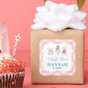 Sticker Carré Tea Party rose En vichy Girls Cadeau