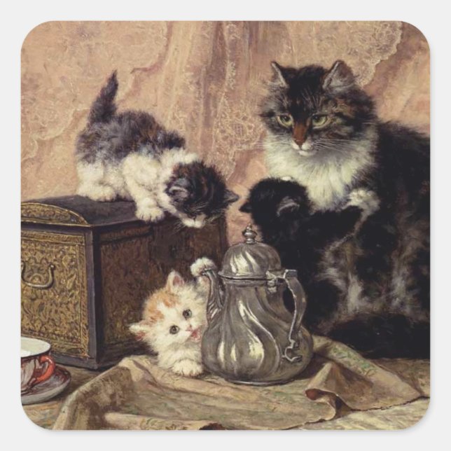 Sticker Carré Tea time pour Kittens (Devant)