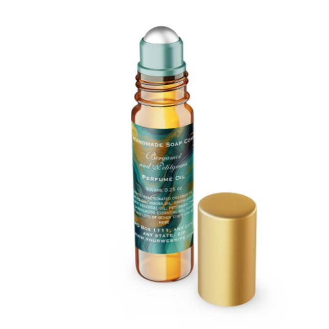 Sticker Carré Teal and Faux Gold Perfume Roller Bottle (Créateur téléchargé)