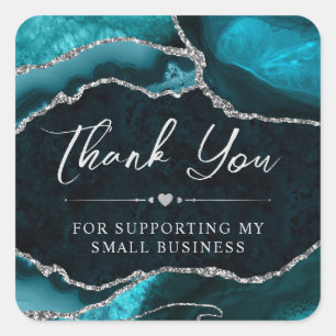 Sticker Carré Teal et Paillettes d'Argent Agate Petite Entrepris
