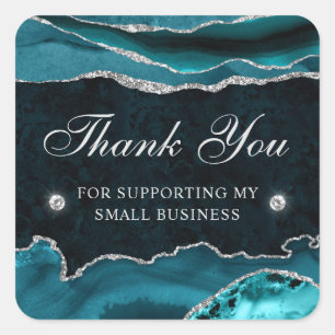 Sticker Carré Teal et Paillettes d'Argent Marbre Petite Entrepri