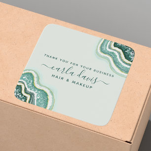Sticker Carré Teal Gold Glitter Agate Geode Entreprise Merci