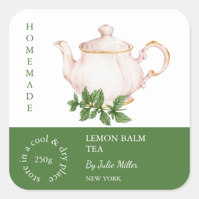 Sticker Carré Teapot Lemon Balm Tea Label (Devant)