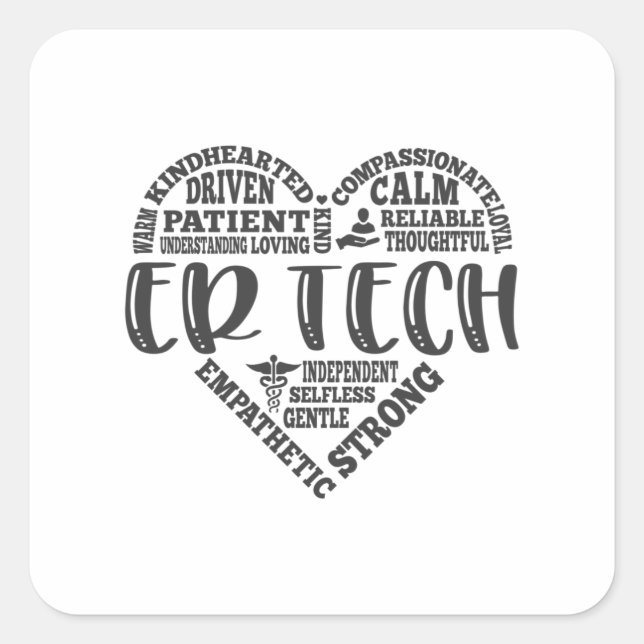 Sticker Carré Tech ER, technicien de salle d'urgence ou bureau (Devant)