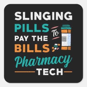 Sticker Carré Technicien en pharmacie pilules de collage pharmac