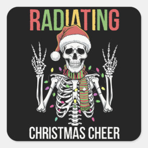Sticker Carré Technicien en radiologie de Noël Santa Skeleton Xr