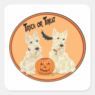 Sticker Carré Teckels écossais roux Halloween