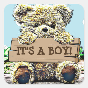 Sticker Carré Teddy Bear Baby shower C'est un garçon